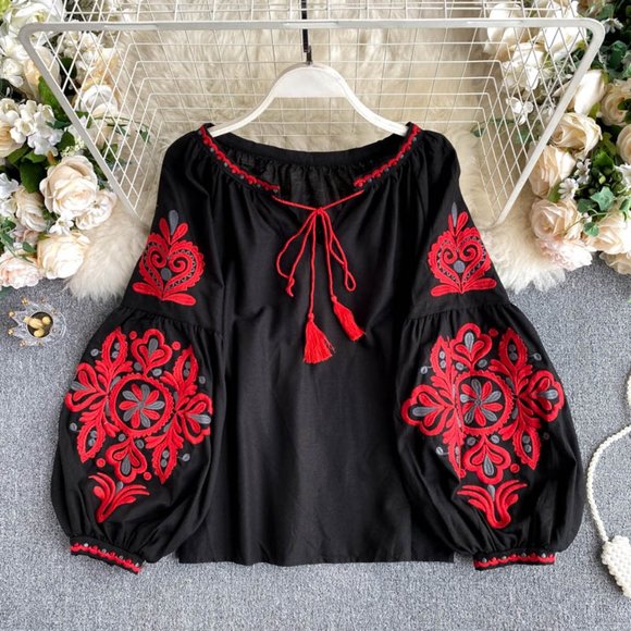 women's loose embroidered top - Picture 1 of 4